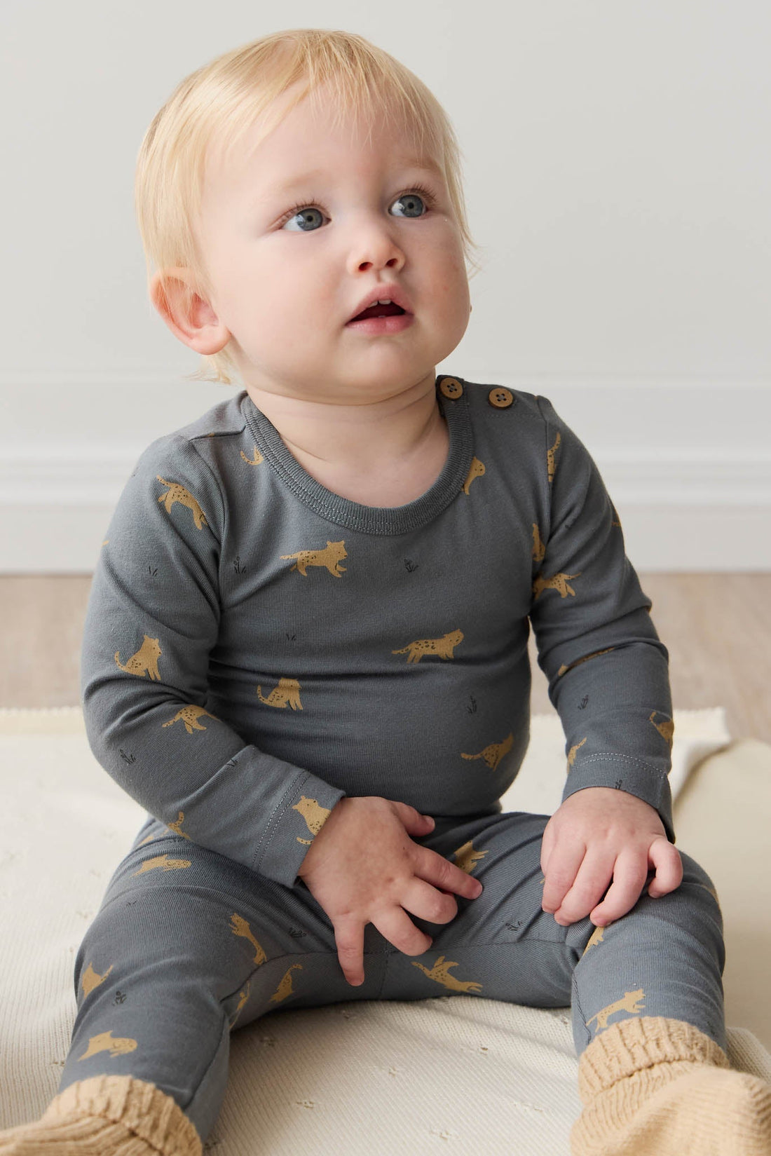 Organic Cotton Fernley Bodysuit - Lenny Leopard Smoke Childrens Bodysuit from Jamie Kay Australia