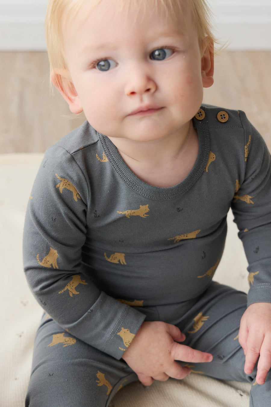 Organic Cotton Fernley Bodysuit - Lenny Leopard Smoke Childrens Bodysuit from Jamie Kay Australia