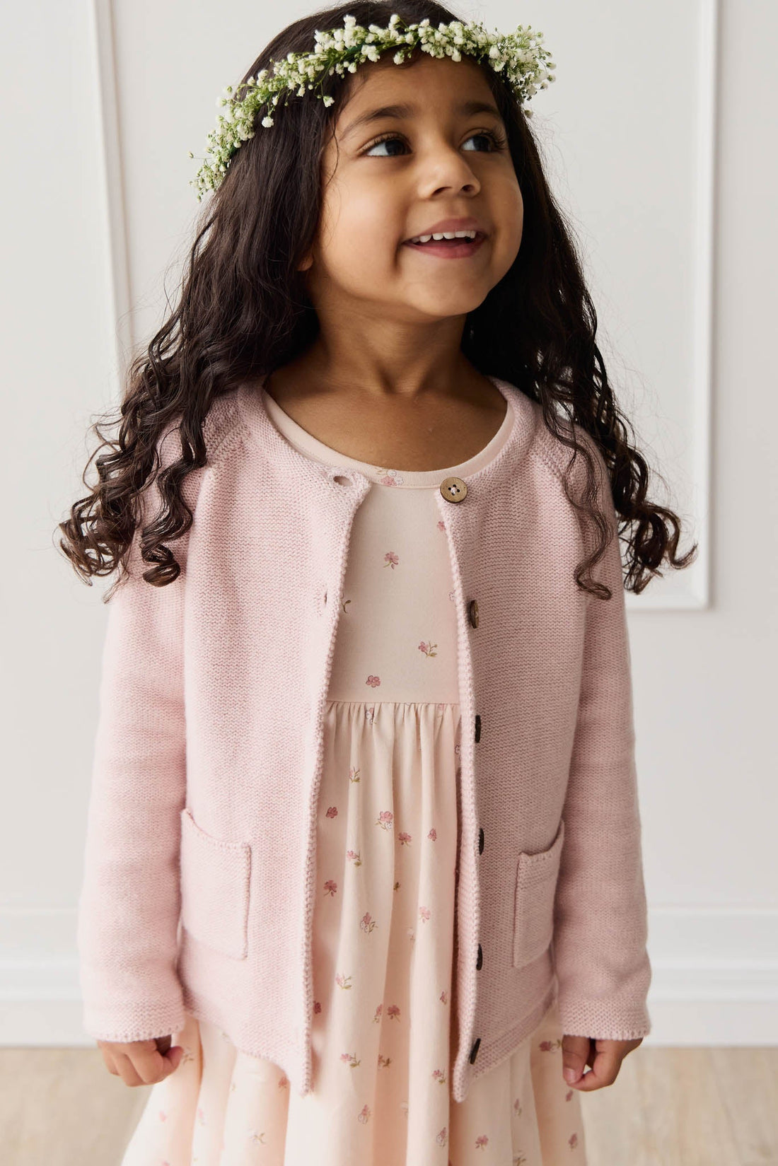 Aude Cardigan - Dainty Pink Marle Childrens Cardigan from Jamie Kay Australia