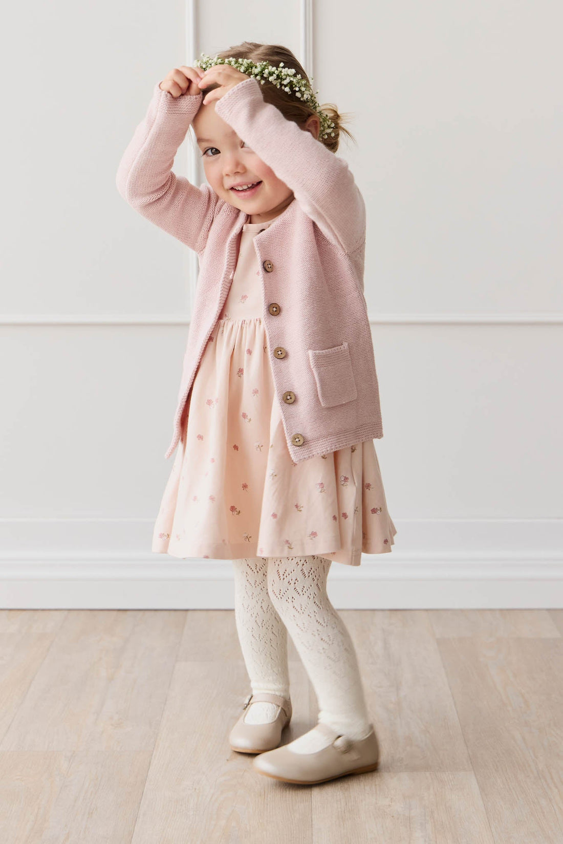 Aude Cardigan - Dainty Pink Marle Childrens Cardigan from Jamie Kay Australia