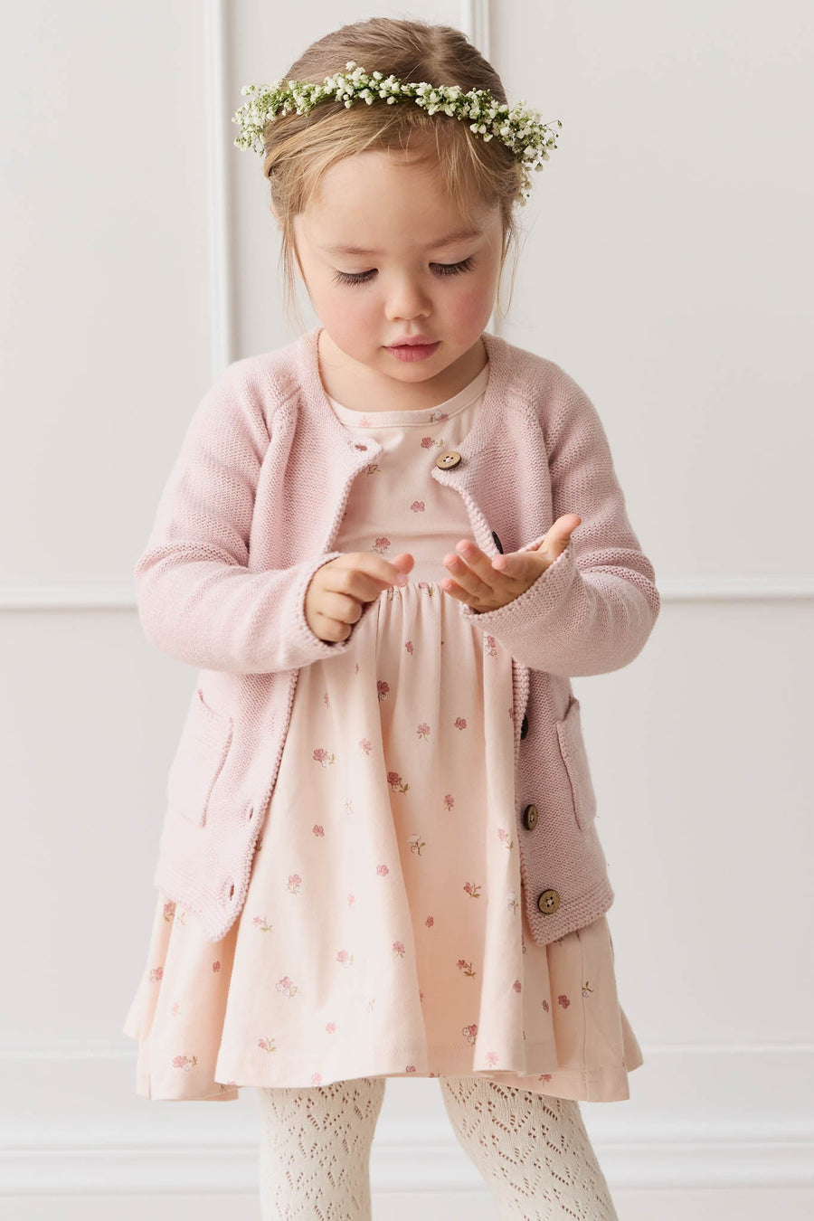 Aude Cardigan - Dainty Pink Marle Childrens Cardigan from Jamie Kay Australia