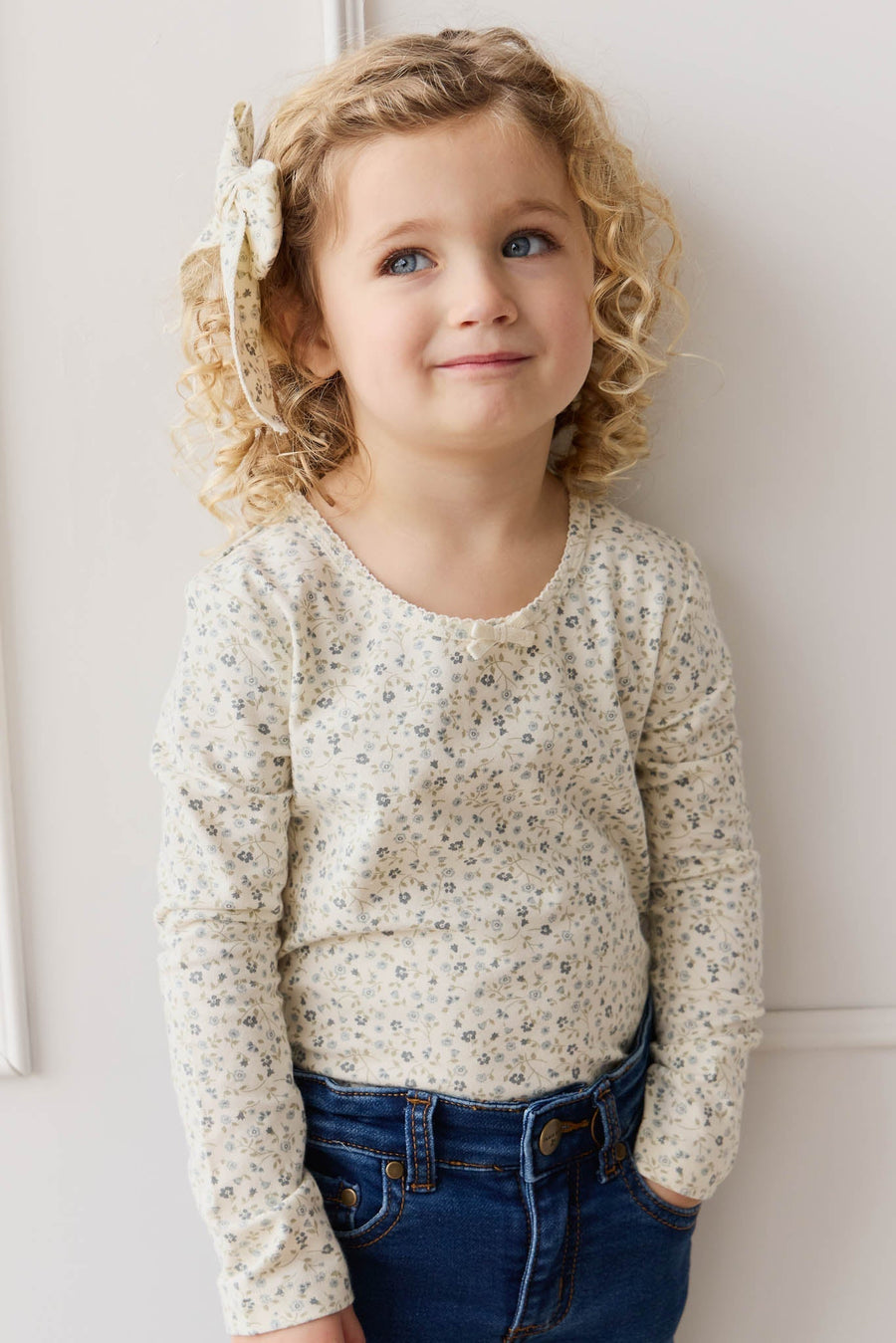 Organic Cotton Long Sleeve Top - Dainty Egret Blues Childrens Top from Jamie Kay Australia