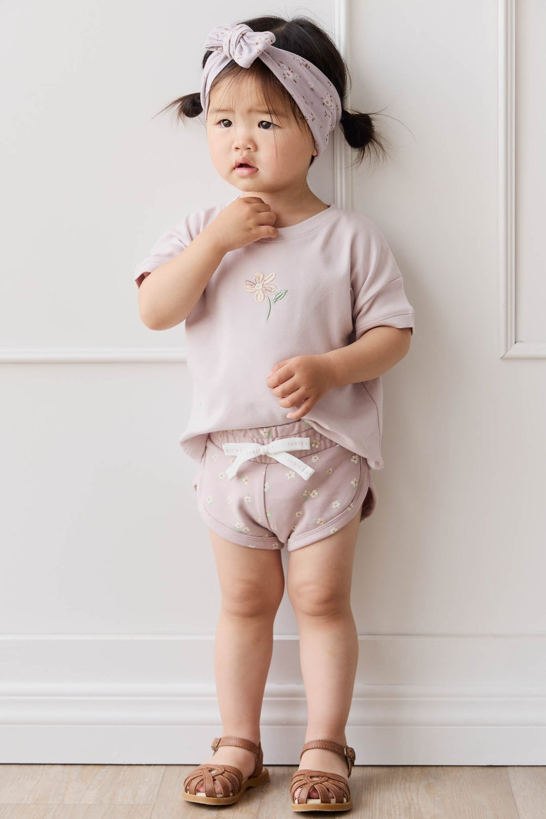 Organic Cotton Ivy Shortie - Simple Flowers Lilac Childrens Short from Jamie Kay Australia