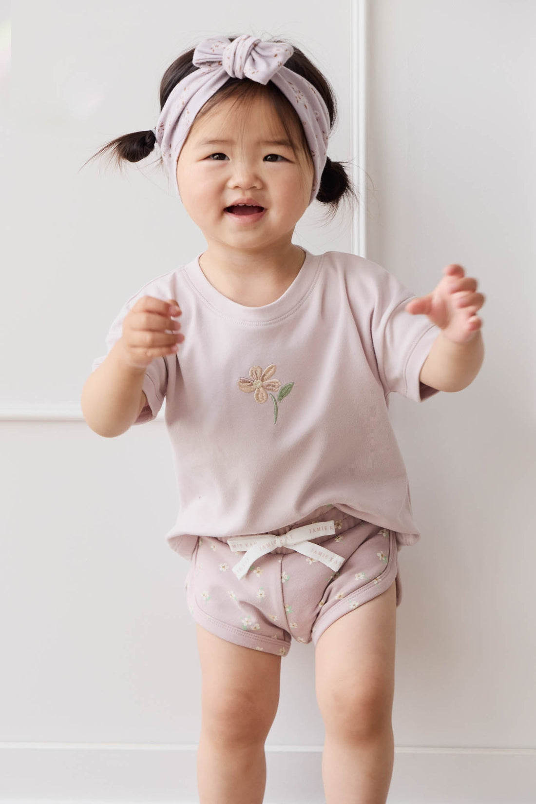 Organic Cotton Ivy Shortie - Simple Flowers Lilac Childrens Short from Jamie Kay Australia