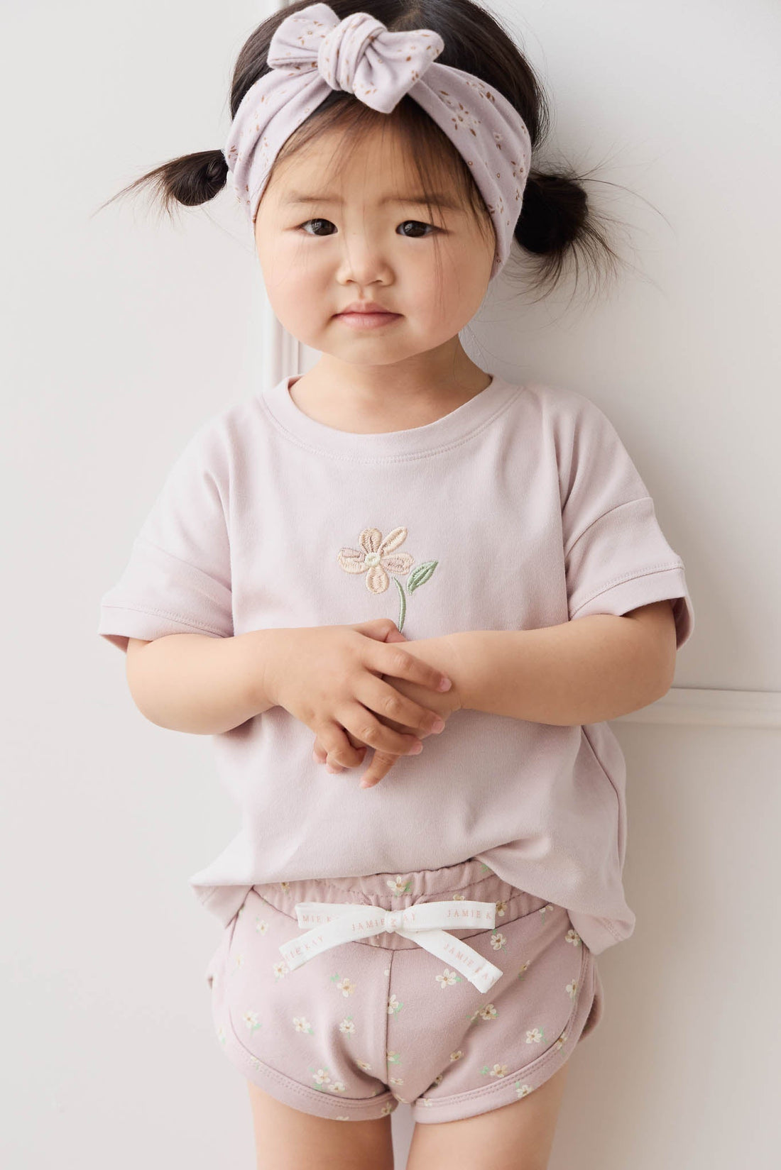 Organic Cotton Ivy Shortie - Simple Flowers Lilac Childrens Short from Jamie Kay Australia