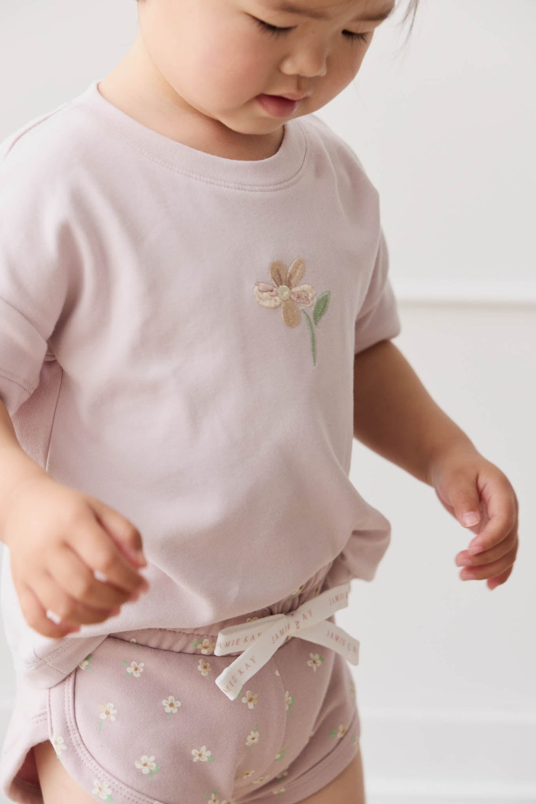 Organic Cotton Ivy Shortie - Simple Flowers Lilac Childrens Short from Jamie Kay Australia