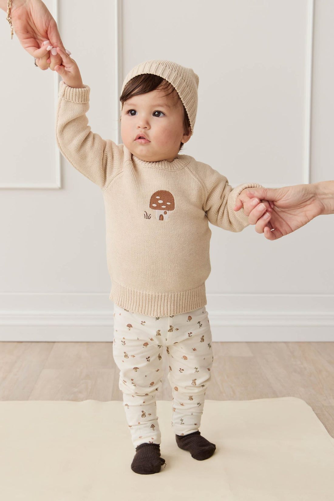 Ethan Jumper - Oatmeal Marle Jacquard Mushroom House Childrens Jumper from Jamie Kay Australia