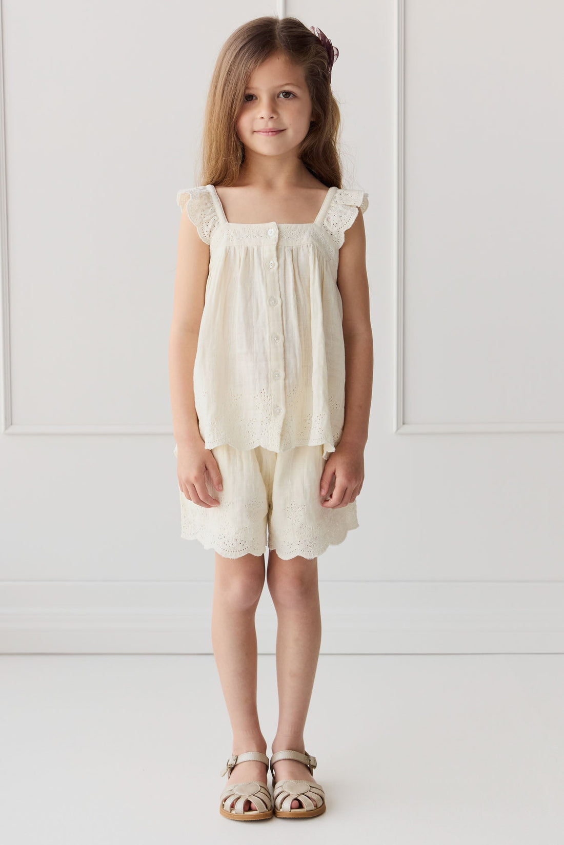 Organic Cotton Muslin Anja Short - Parchment Childrens Short from Jamie Kay Australia