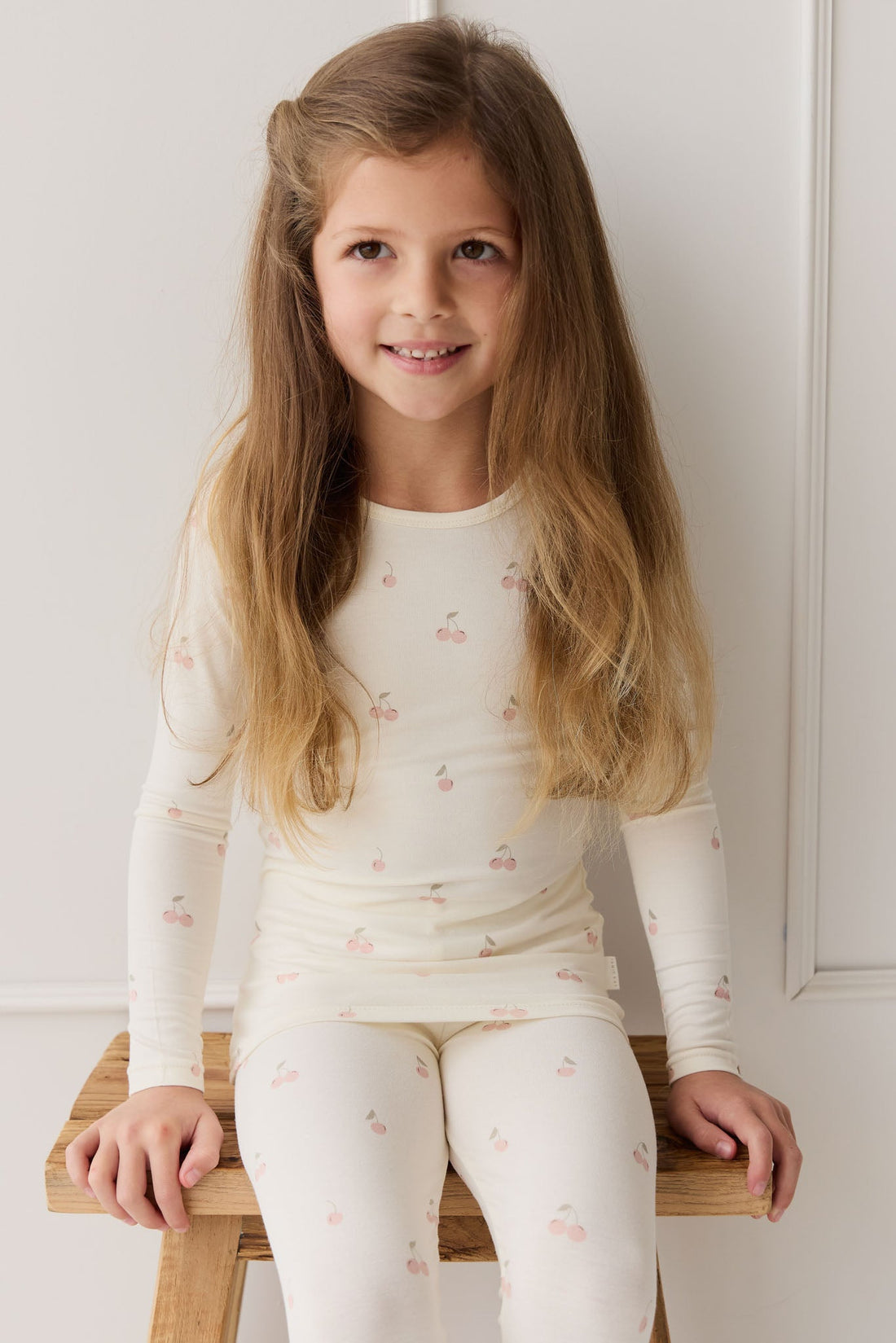 Bamboo Farley Long Sleeve Pyjama Set - Cherry Love Parchment Childrens Pyjama from Jamie Kay Australia