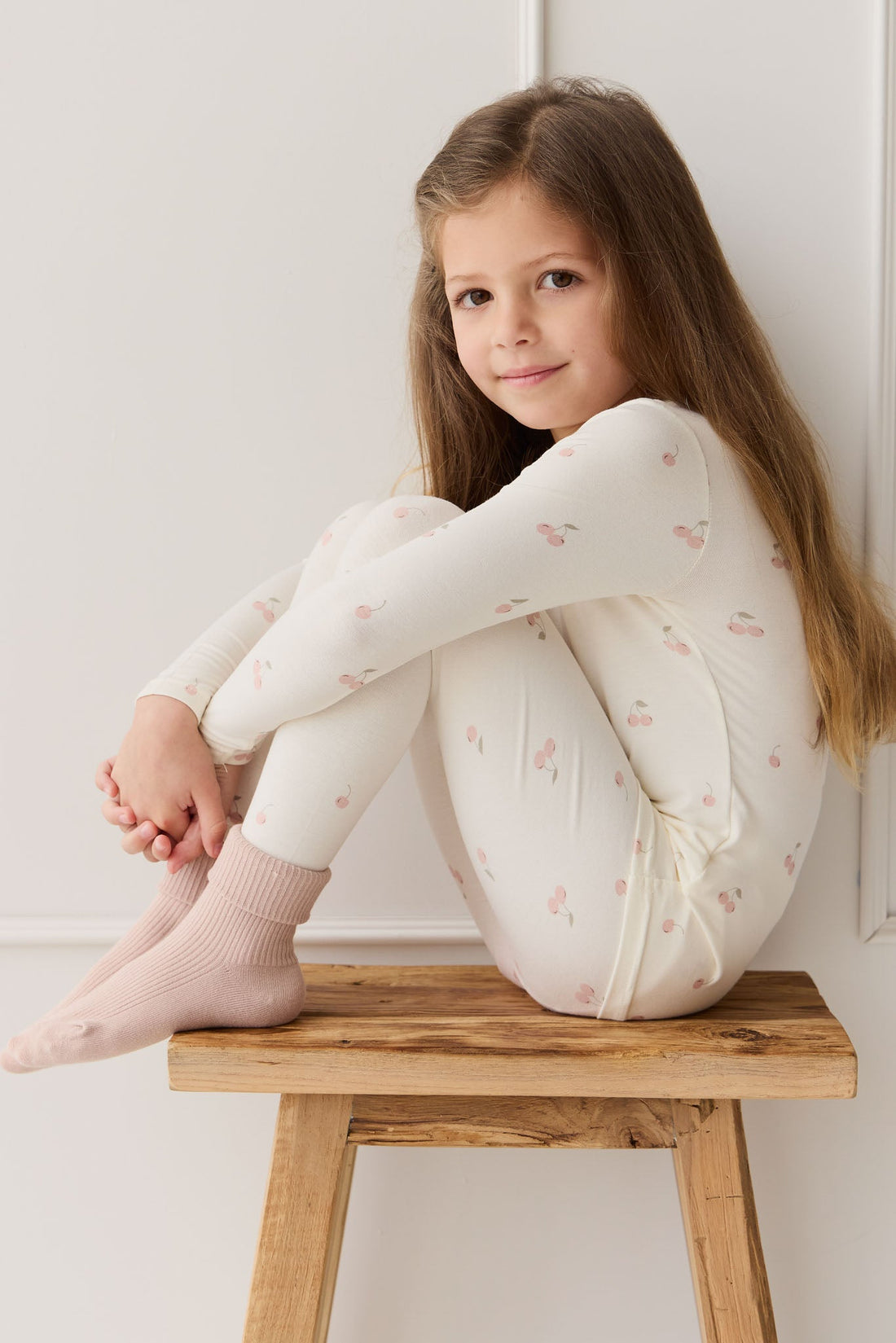 Bamboo Farley Long Sleeve Pyjama Set - Cherry Love Parchment Childrens Pyjama from Jamie Kay Australia