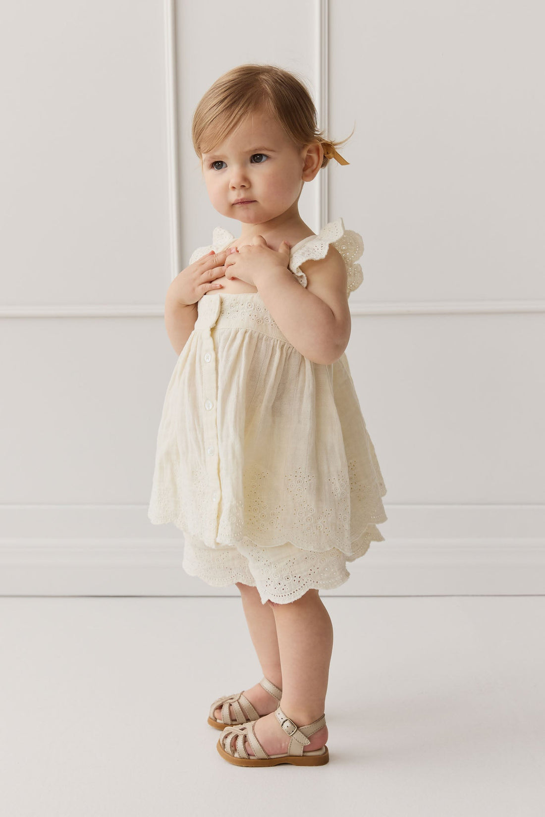 Organic Cotton Muslin Anja Short - Parchment Childrens Short from Jamie Kay Australia