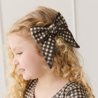 Organic Cotton Bow - Mini Gingham Bistre Childrens Hair Bow from Jamie Kay Australia