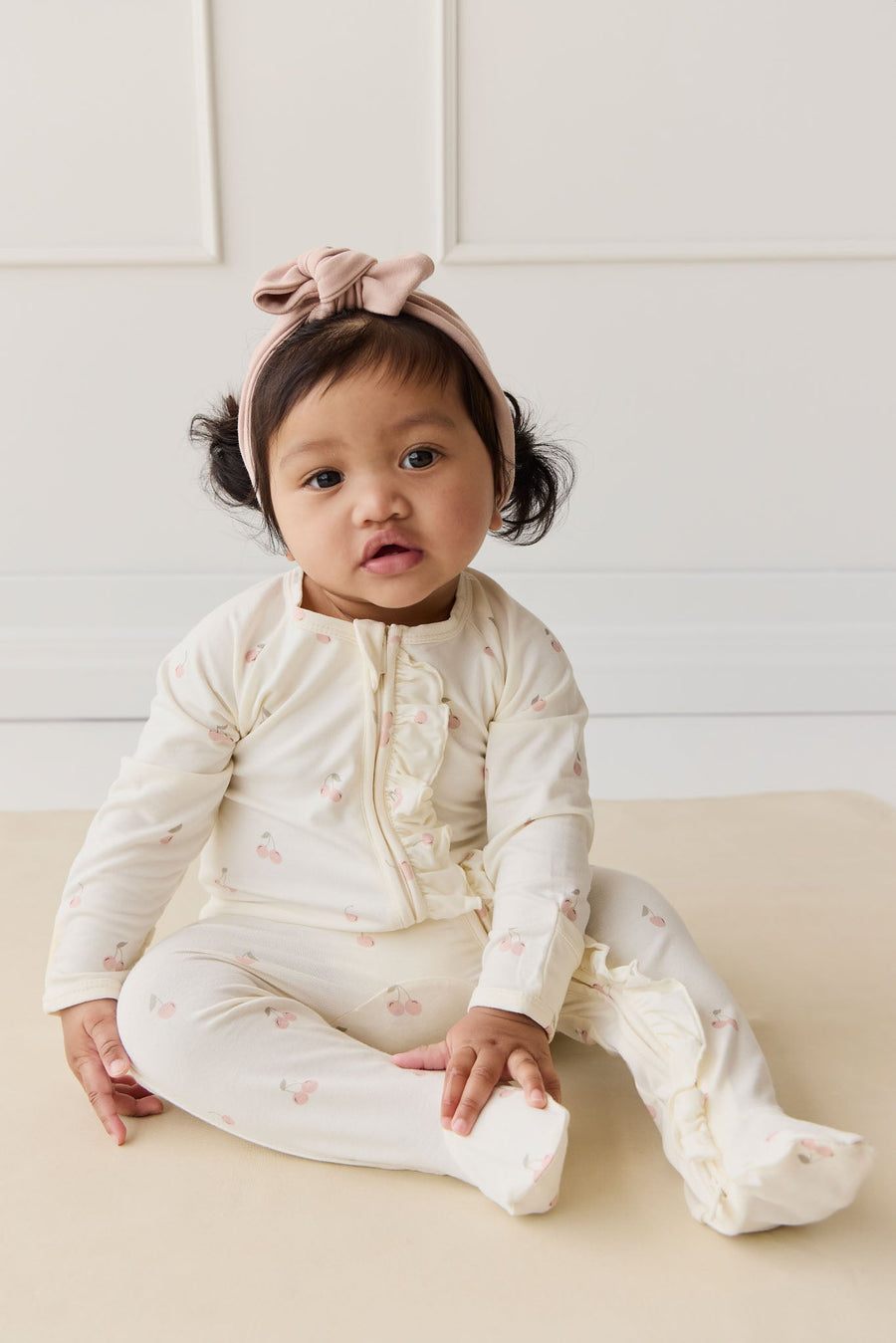 Bamboo Melanie Onepiece - Cherry Love Parchment Childrens Pyjama from Jamie Kay Australia