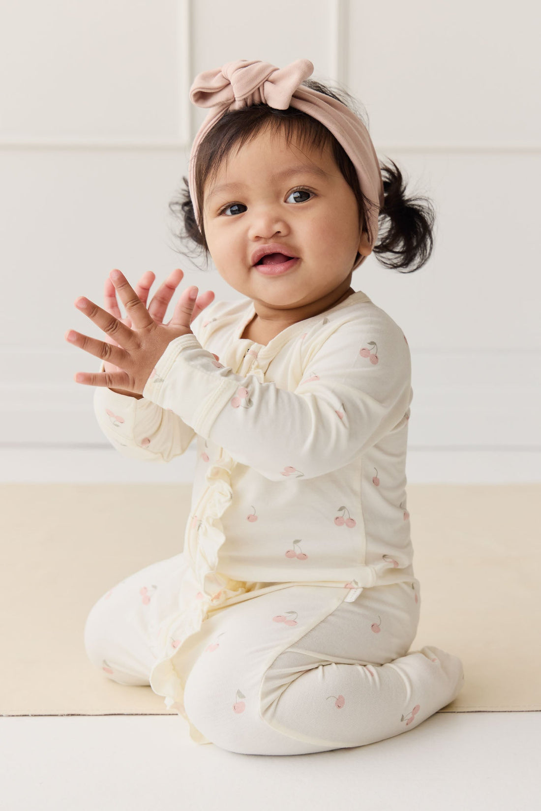 Bamboo Melanie Onepiece - Cherry Love Parchment Childrens Pyjama from Jamie Kay Australia