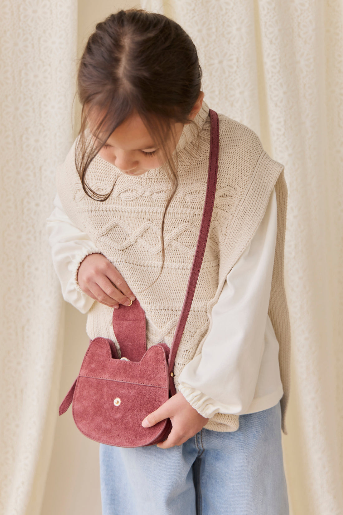 Jamie Kay Leather Shoulder Bag - Plum Pink Childrens Bag from Jamie Kay Australia