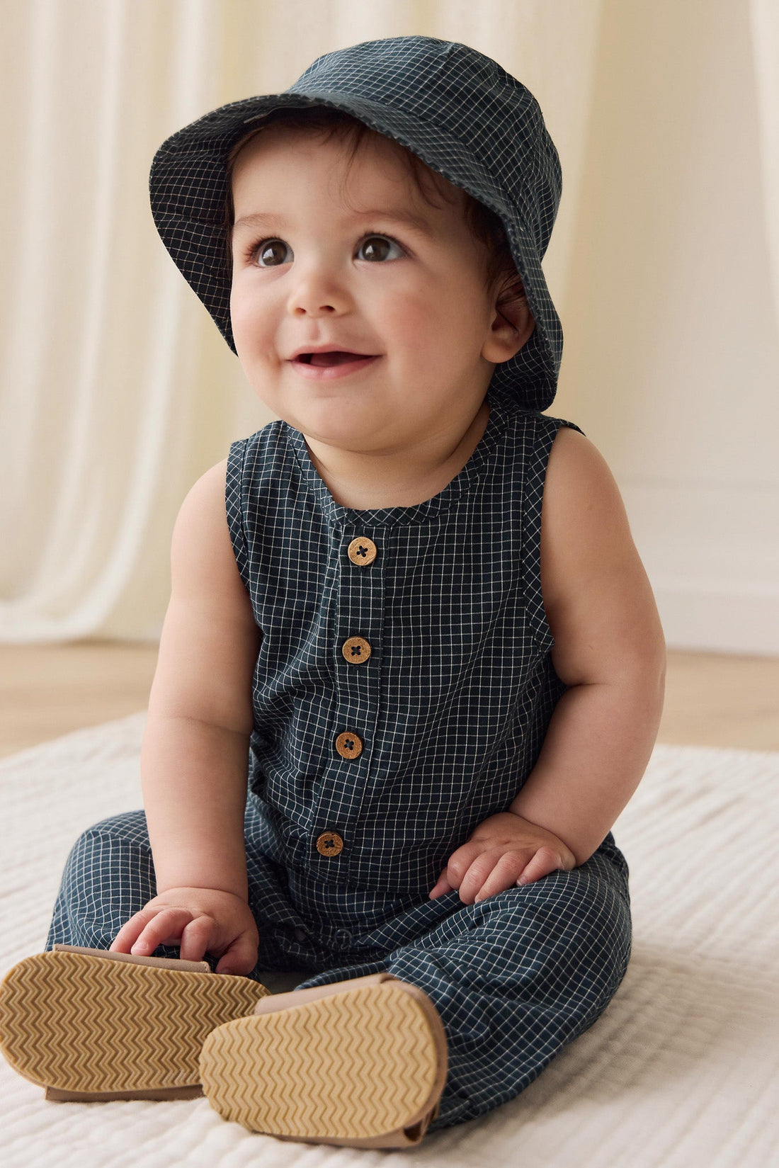 Organic Cotton Milo Jumpsuit - Forest Grid Childrens Jumpsuit from Jamie Kay Australia
