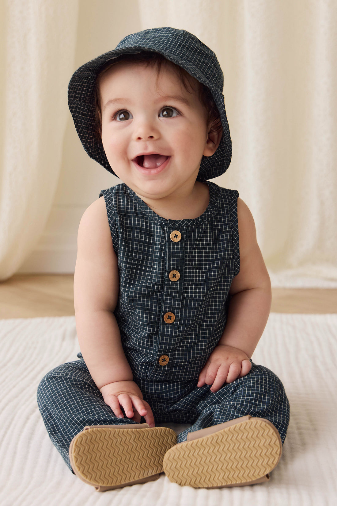 Organic Cotton Milo Jumpsuit - Forest Grid Childrens Jumpsuit from Jamie Kay Australia