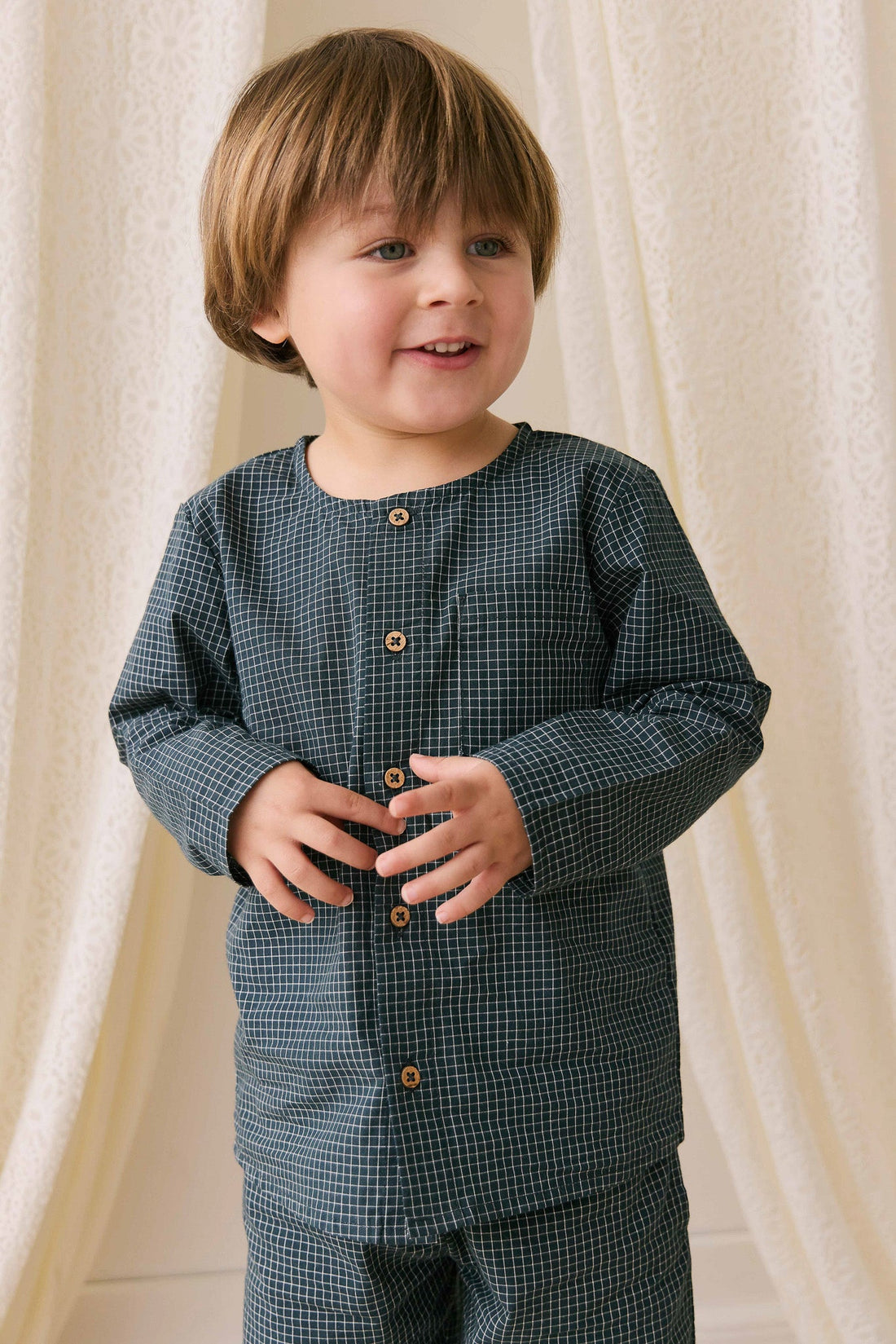 Organic Cotton Albie Top - Forest Grid Childrens Top from Jamie Kay Australia