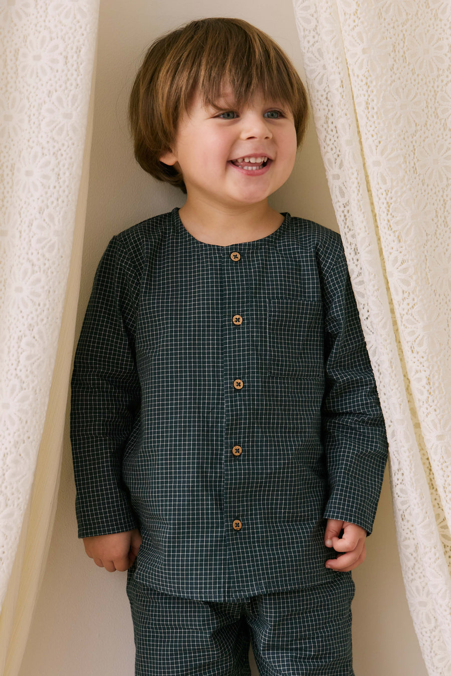 Organic Cotton Albie Top - Forest Grid Childrens Top from Jamie Kay Australia