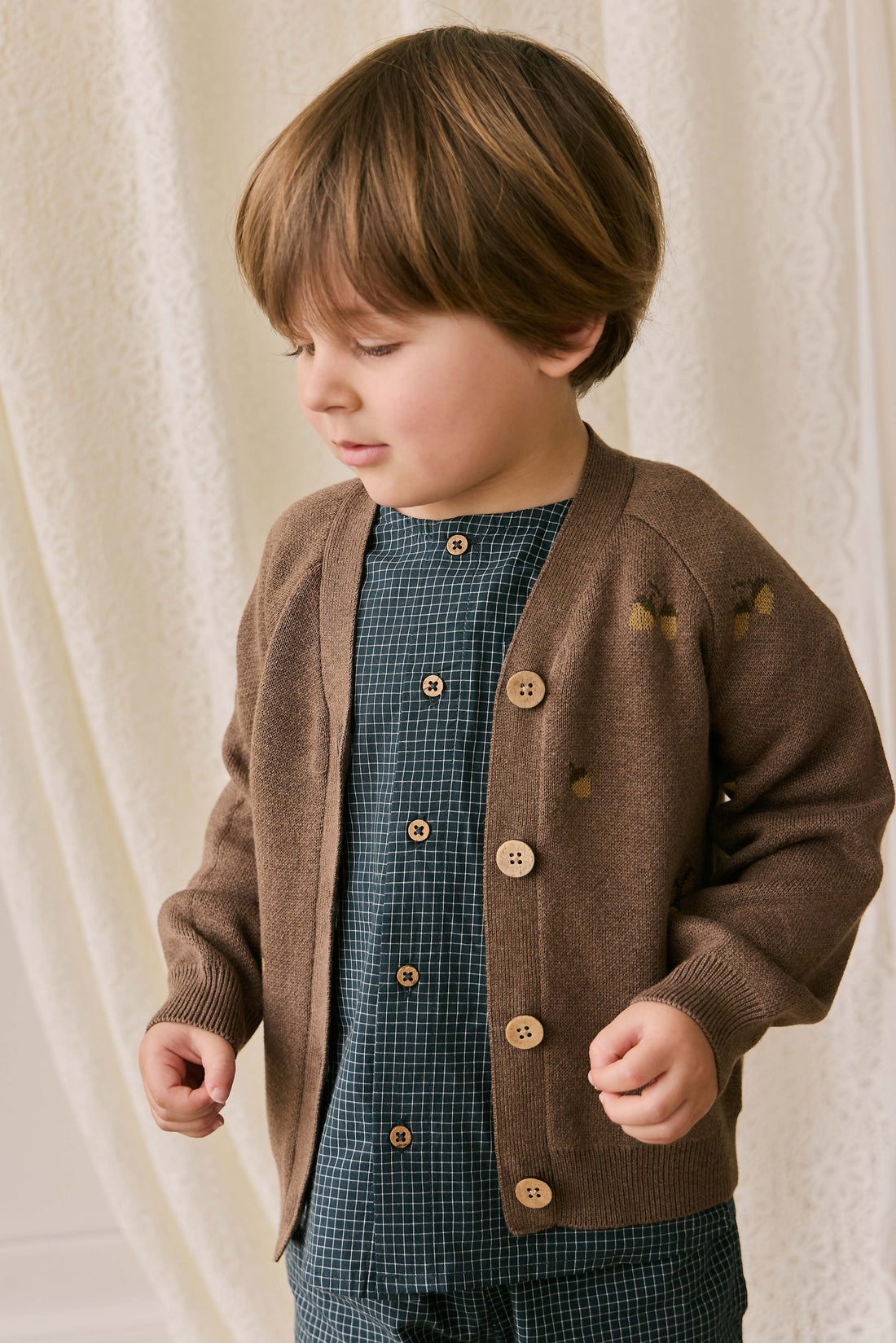 Easton Cardigan - Forest Acorns Toasted Marle Childrens Cardigan from Jamie Kay Australia
