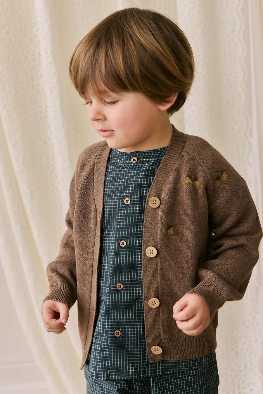 Easton Cardigan - Forest Acorns Toasted Marle Childrens Cardigan from Jamie Kay Australia