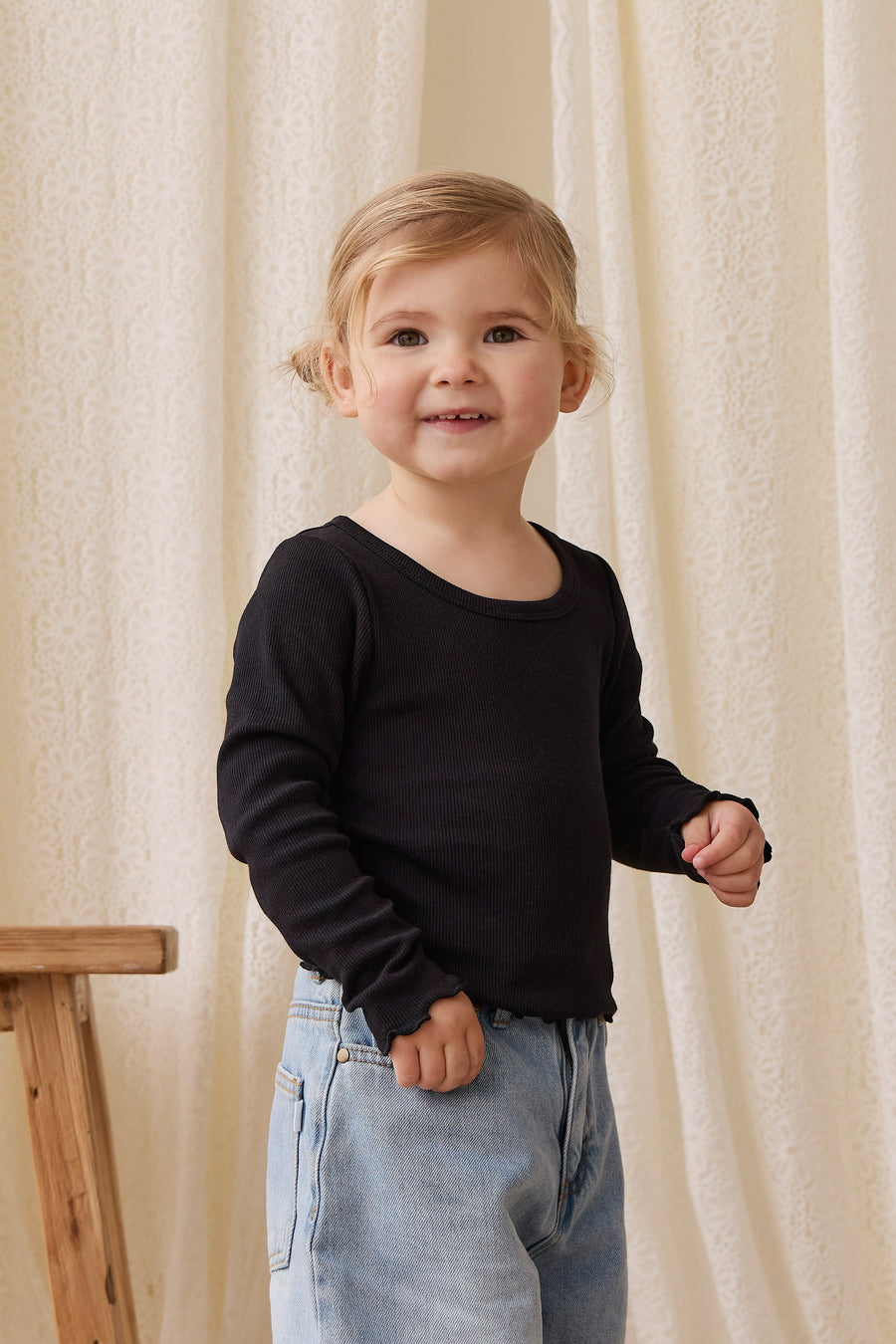 Organic Cotton Fine Rib Agathe Top - Ebony Childrens Top from Jamie Kay Australia