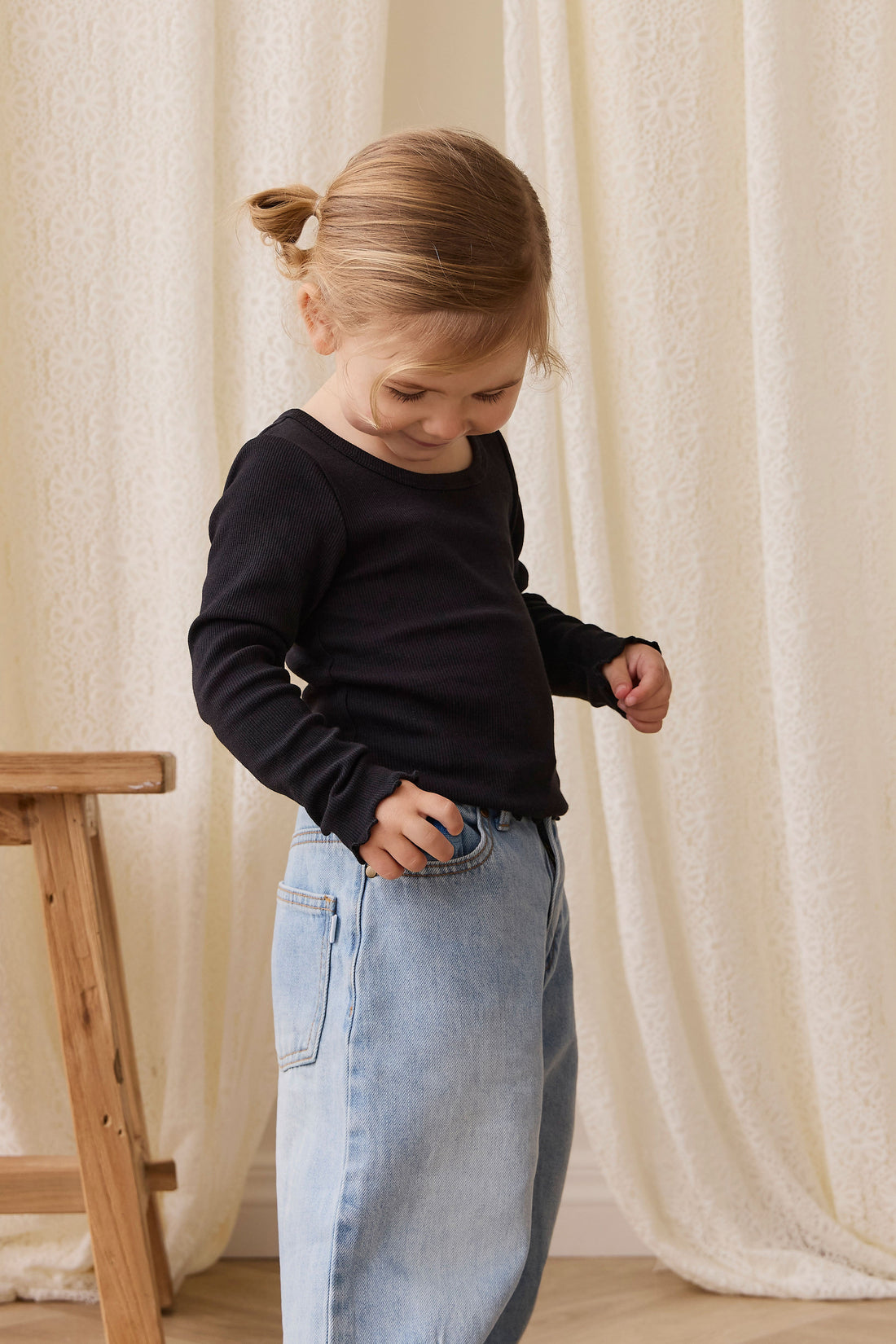 Organic Cotton Fine Rib Agathe Top - Ebony Childrens Top from Jamie Kay Australia