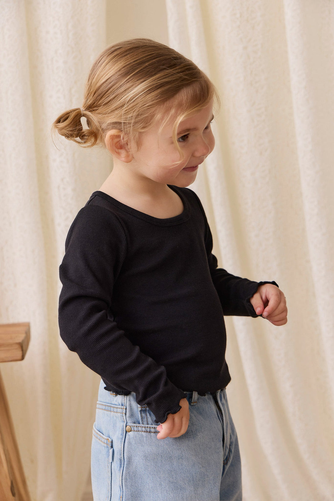 Organic Cotton Fine Rib Agathe Top - Ebony Childrens Top from Jamie Kay Australia