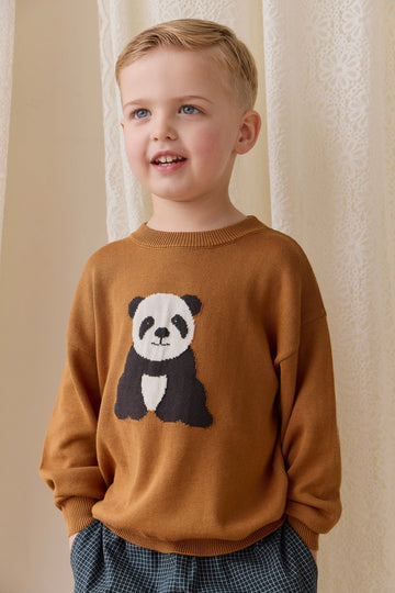 Panda Knit Jumper - Suede Childrens Jumper from Jamie Kay Australia