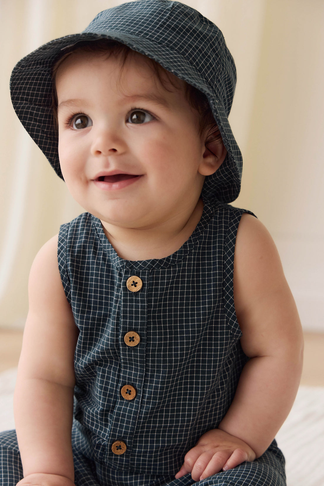Organic Cotton Bucket Hat - Forest Grid Childrens Hat from Jamie Kay Australia