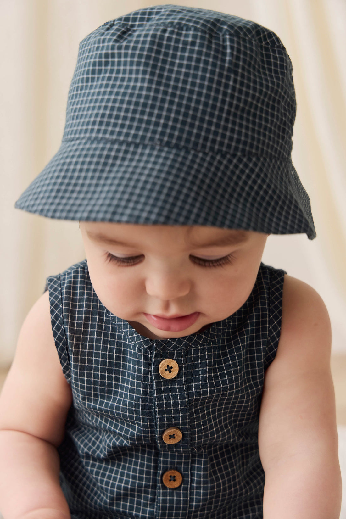 Organic Cotton Bucket Hat - Forest Grid Childrens Hat from Jamie Kay Australia