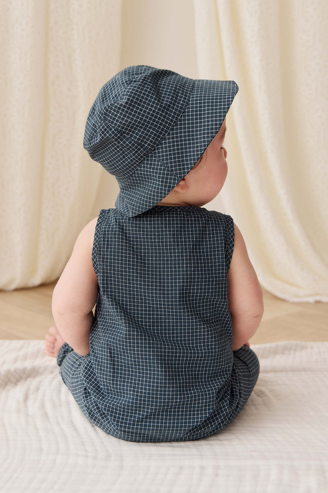 Organic Cotton Bucket Hat - Forest Grid Childrens Hat from Jamie Kay Australia