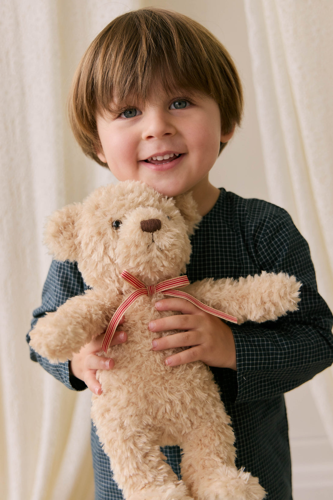 Snuggle Bunnies - Arthur the Bear - Arthur with Red Stripe Bow Childrens Toys from Jamie Kay Australia