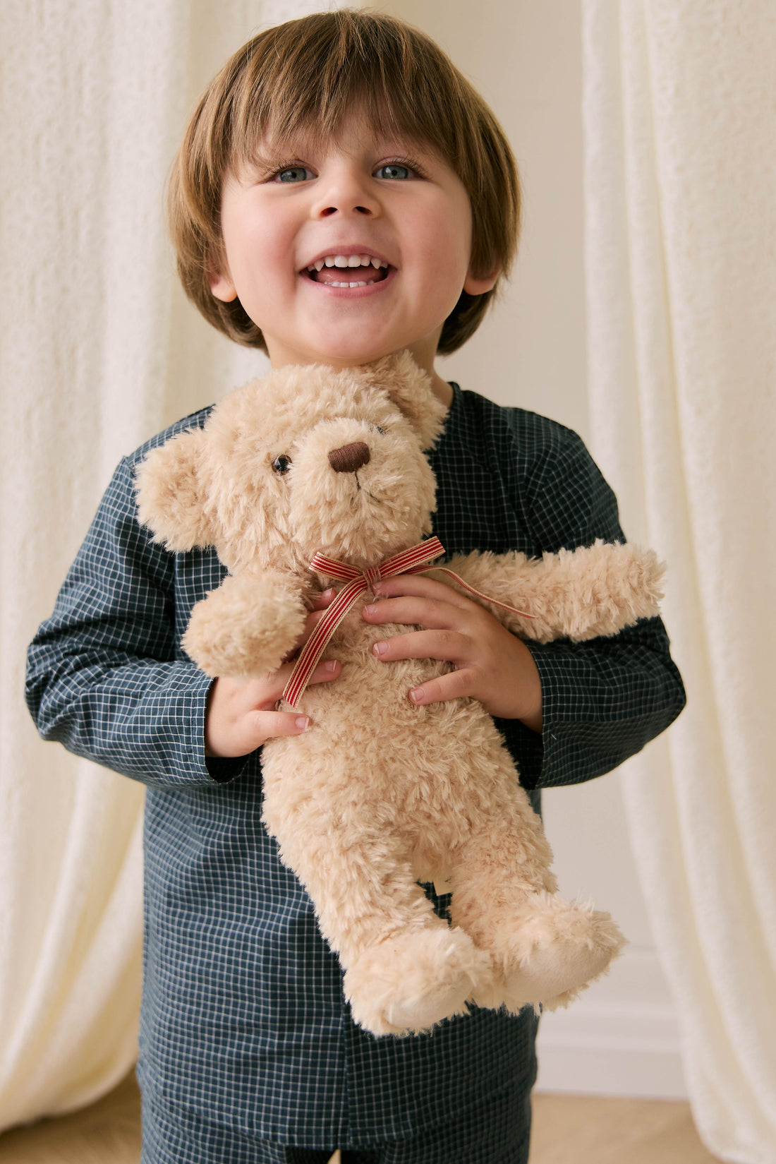 Snuggle Bunnies - Arthur the Bear - Arthur with Red Stripe Bow Childrens Toys from Jamie Kay Australia