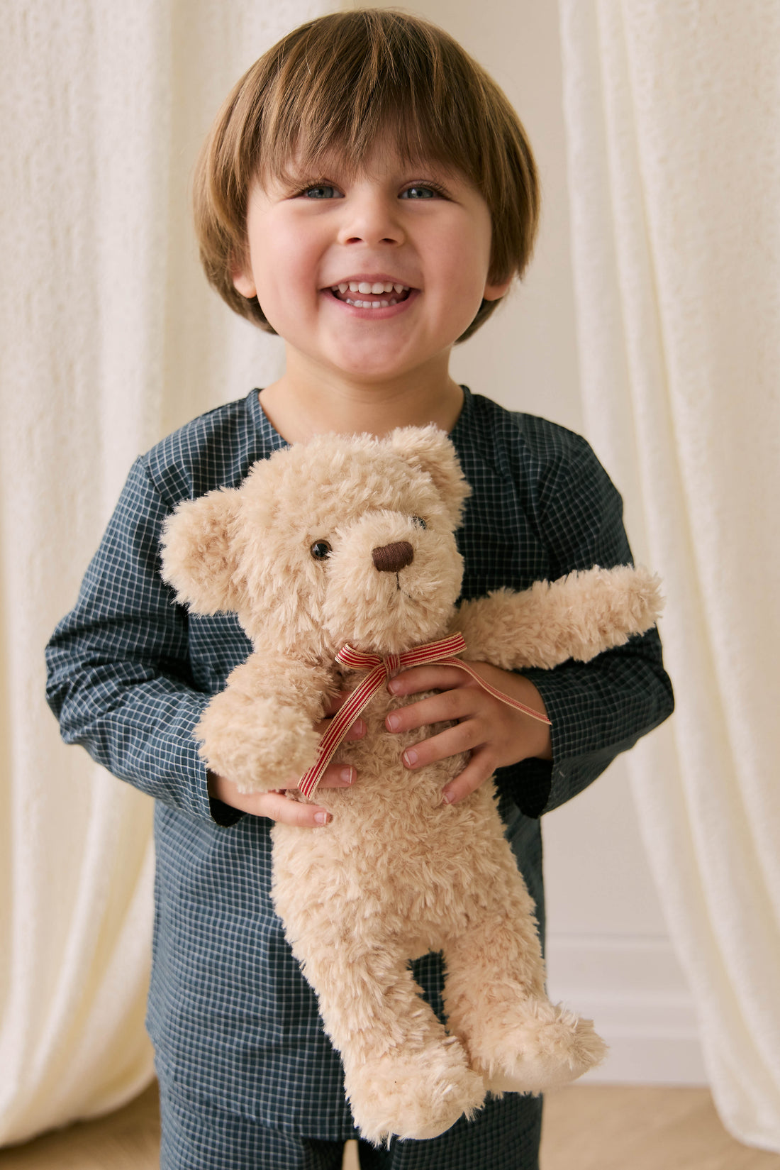 Snuggle Bunnies - Arthur the Bear - Arthur with Red Stripe Bow Childrens Toys from Jamie Kay Australia