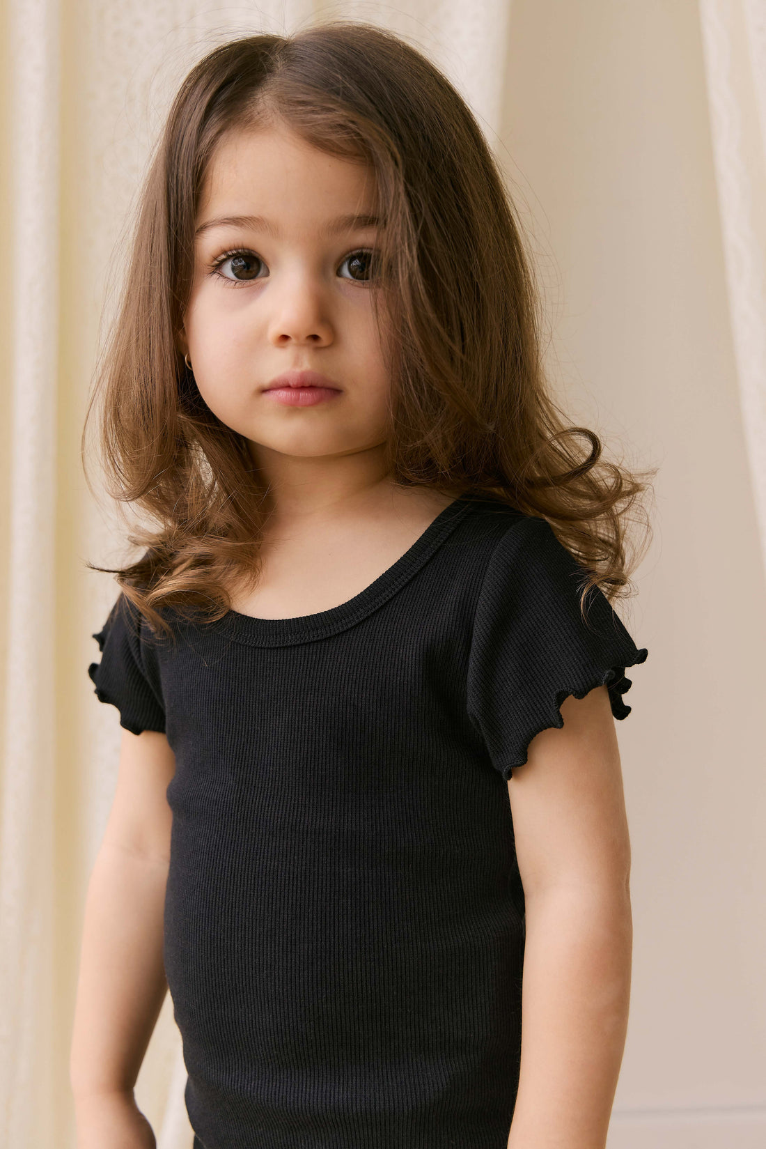 Organic Cotton Fine Rib Ines Top - Ebony Childrens Top from Jamie Kay Australia