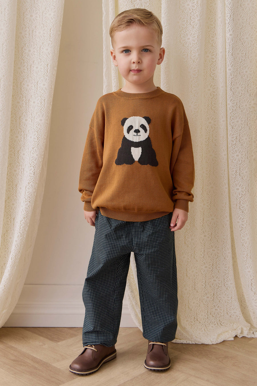 Panda Knit Jumper - Suede Childrens Jumper from Jamie Kay Australia