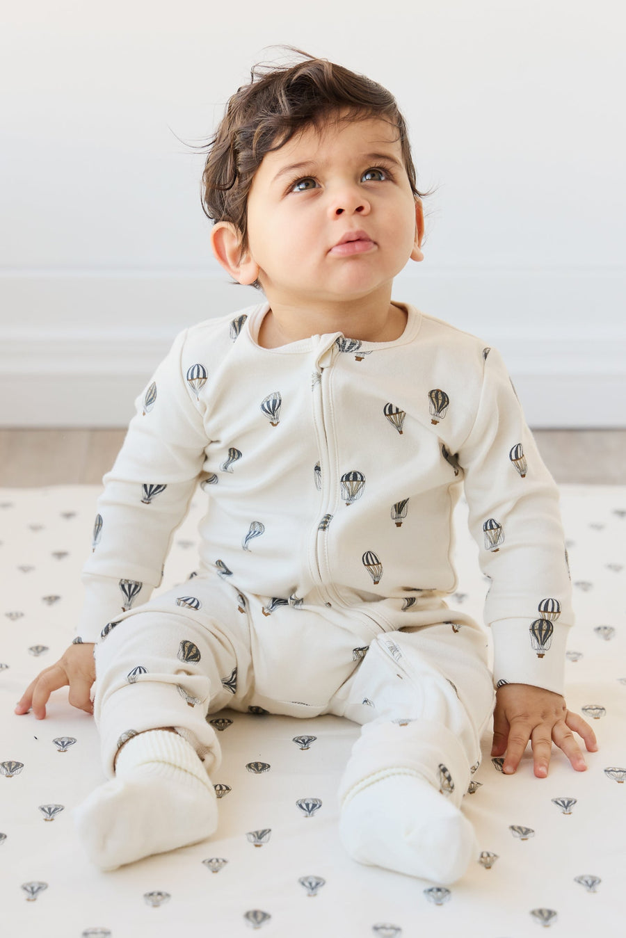 Organic Cotton Reese Zip Onepiece - Montgolfiere Cloud Childrens Onepiece from Jamie Kay Australia