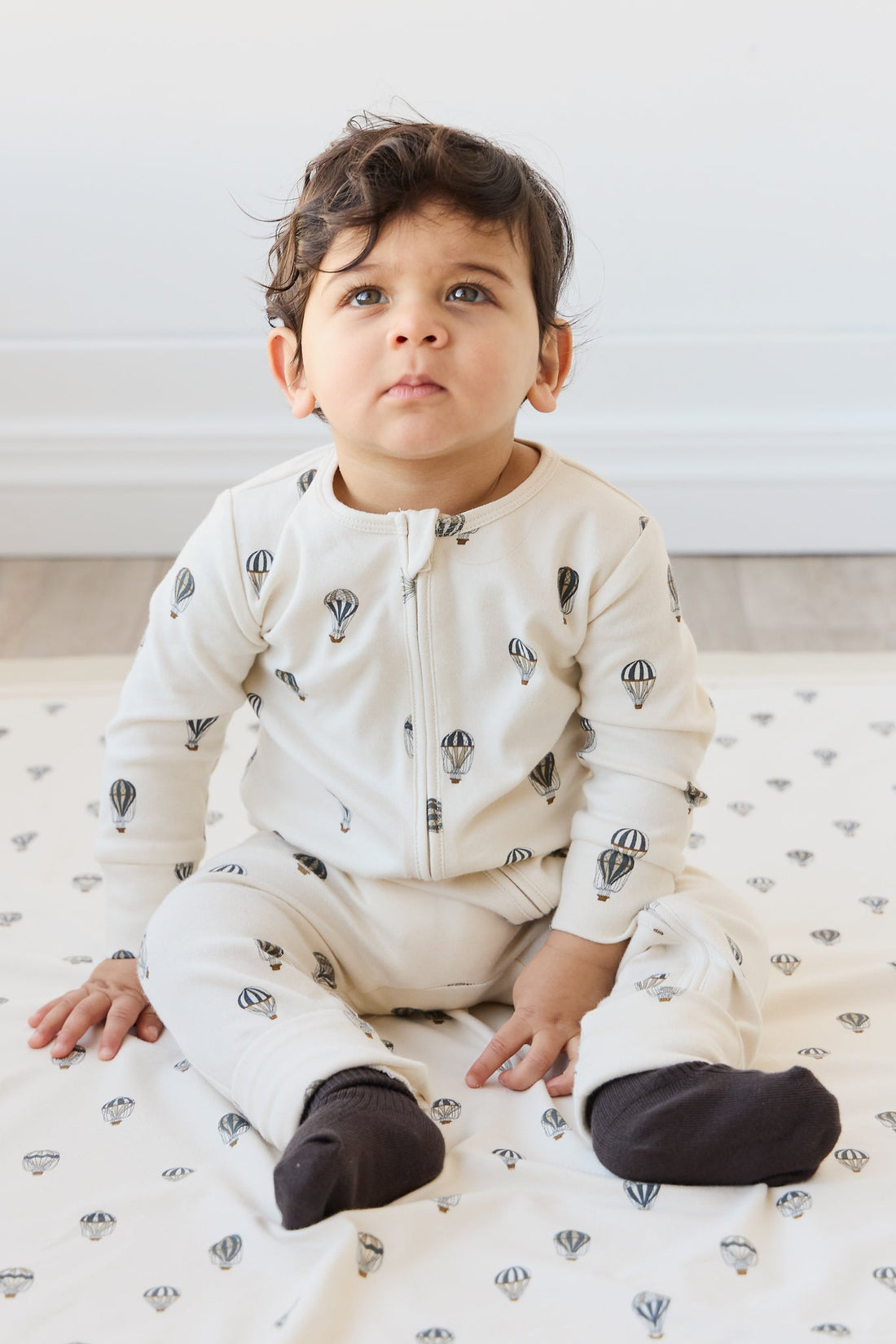 Organic Cotton Reese Zip Onepiece - Montgolfiere Cloud Childrens Onepiece from Jamie Kay Australia