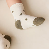 2PK Sock - Twinkle Toes Deep Olive/Deep Olive Childrens Sock from Jamie Kay Australia