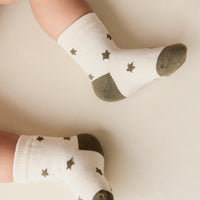 2PK Sock - Twinkle Toes Deep Olive/Deep Olive Childrens Sock from Jamie Kay Australia