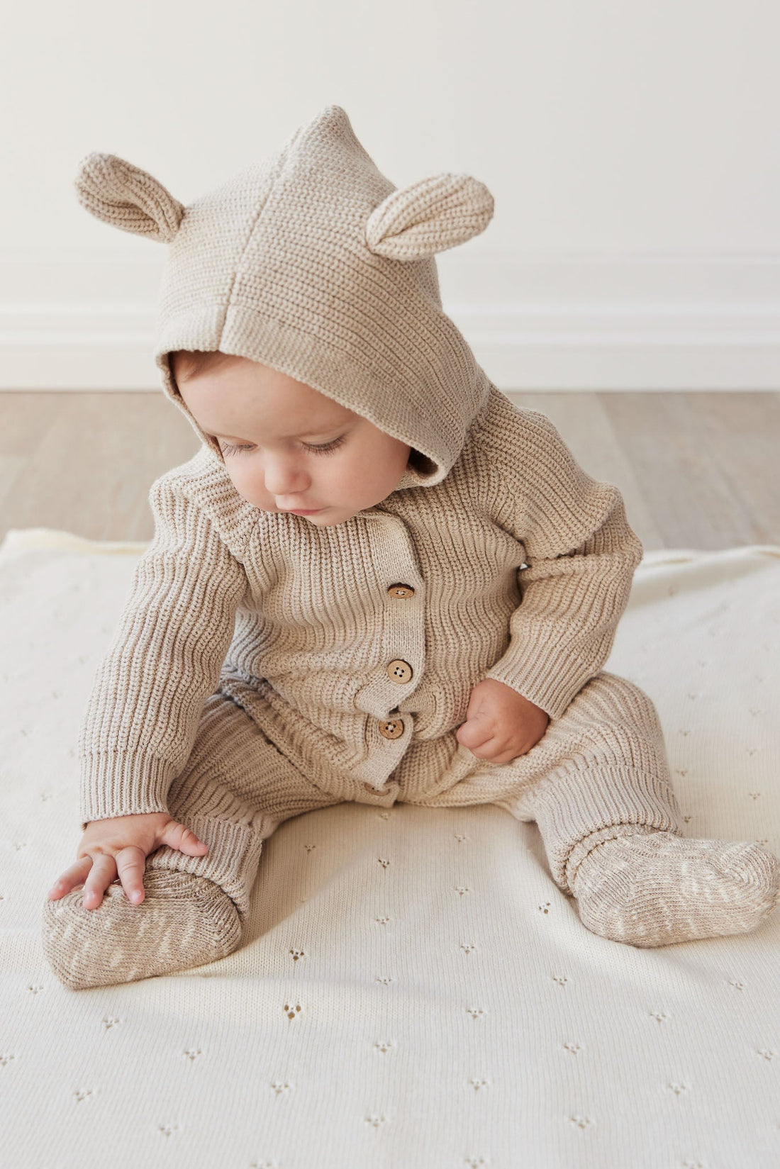 Bear Knit Onepiece - Sand Marle Fleck Childrens Onepiece from Jamie Kay Australia