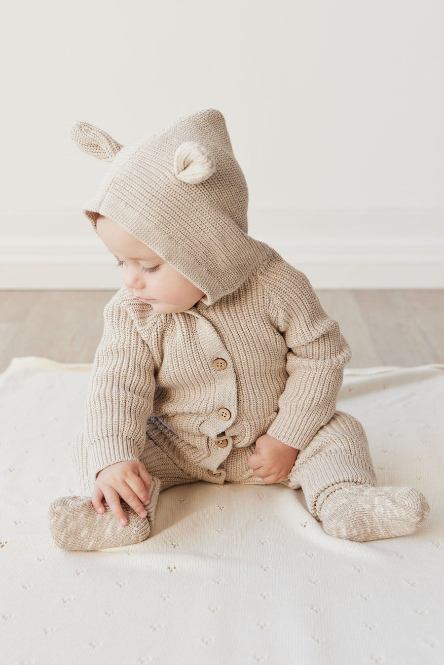 Bear Knit Onepiece - Sand Marle Fleck Childrens Onepiece from Jamie Kay Australia