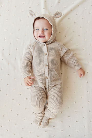 Bear Knit Onepiece - Sand Marle Fleck Childrens Onepiece from Jamie Kay Australia