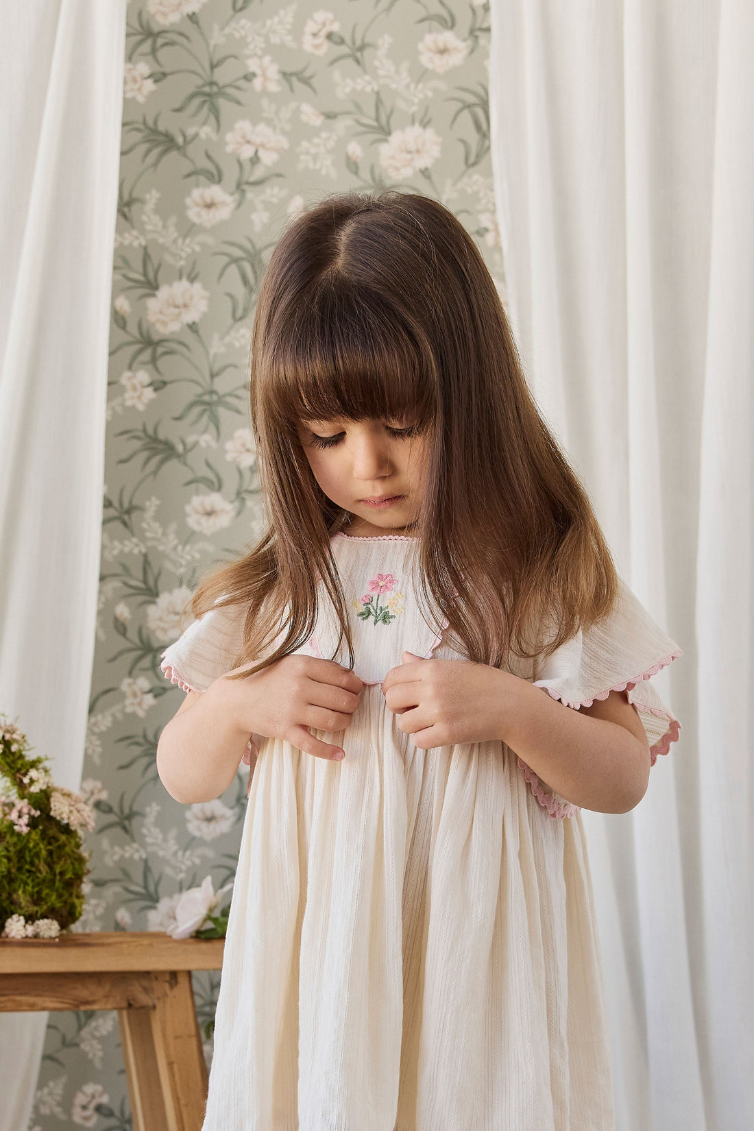 Organic Cotton Zadie Dress - Vanilla Embroidery Pink Childrens Dress from Jamie Kay Australia