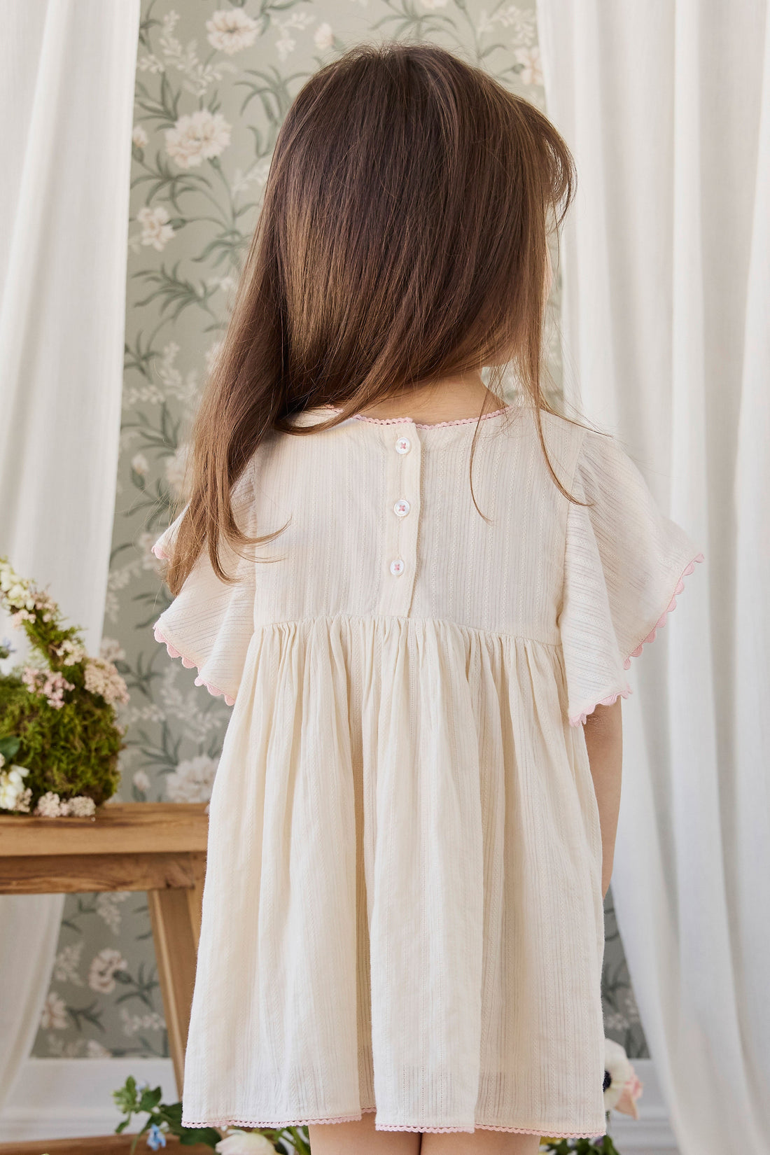 Organic Cotton Zadie Dress - Vanilla Embroidery Pink Childrens Dress from Jamie Kay Australia