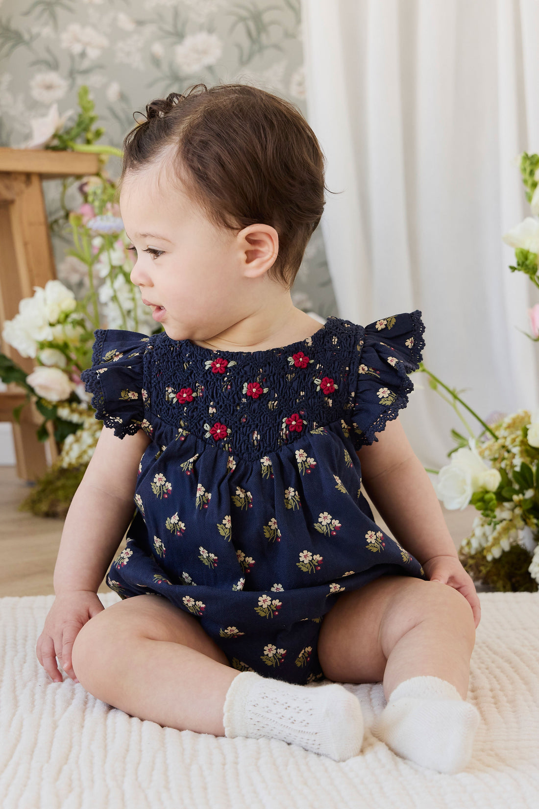 Organic Cotton Wanda Playsuit - Elsa Navy Childrens Playsuit from Jamie Kay Australia