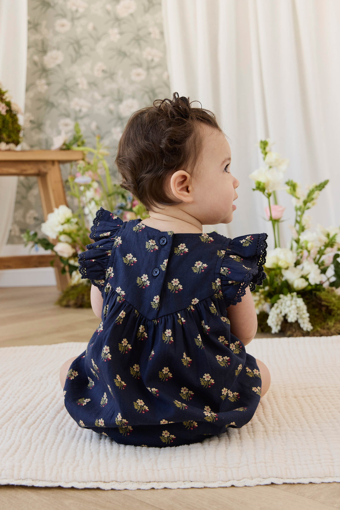 Organic Cotton Wanda Playsuit - Elsa Navy Childrens Playsuit from Jamie Kay Australia