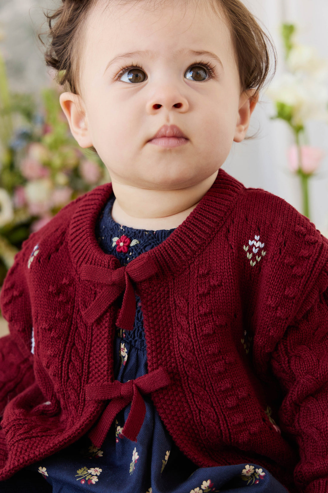 Jovie Knitted Cardigan - Josephine Embroidery Vintage Cherry Childrens Cardigan from Jamie Kay Australia