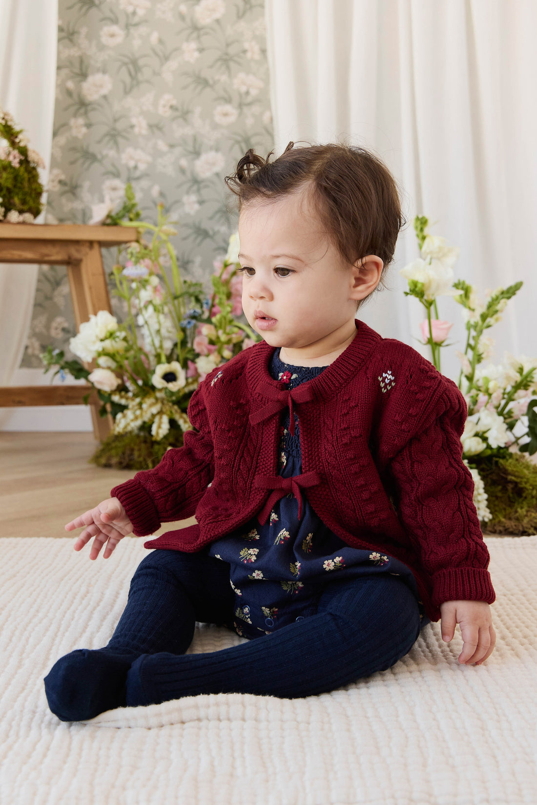 Jovie Knitted Cardigan - Josephine Embroidery Vintage Cherry Childrens Cardigan from Jamie Kay Australia